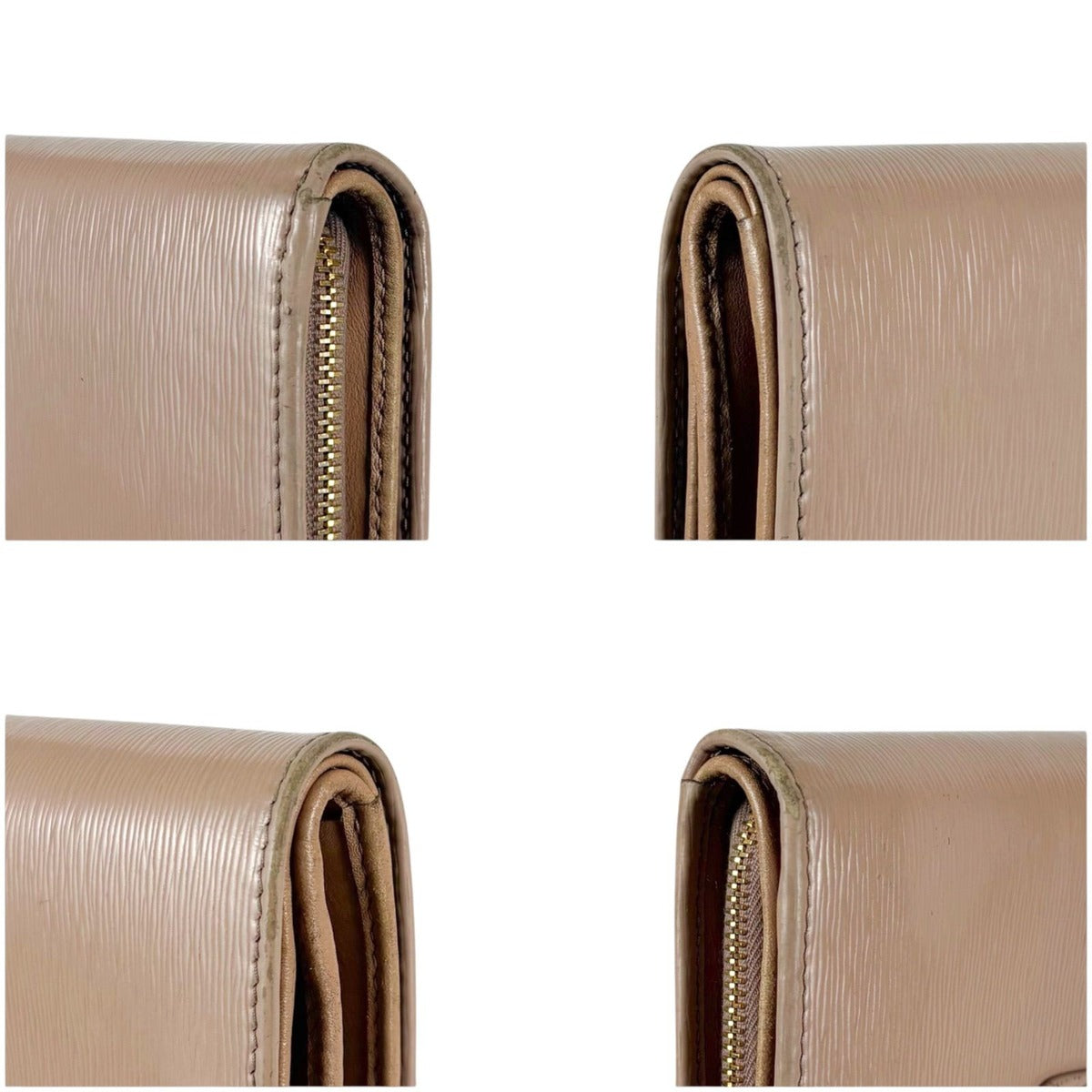 Prada Compact Wallet Bifold L-zip Leather Beige Gold — view 7
