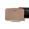 Prada Compact Wallet Bifold L-zip Leather Beige Gold