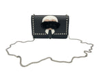 Fendi Shoulder Bag Chain Wallet Karl Lagerfeld Leather Black Silver