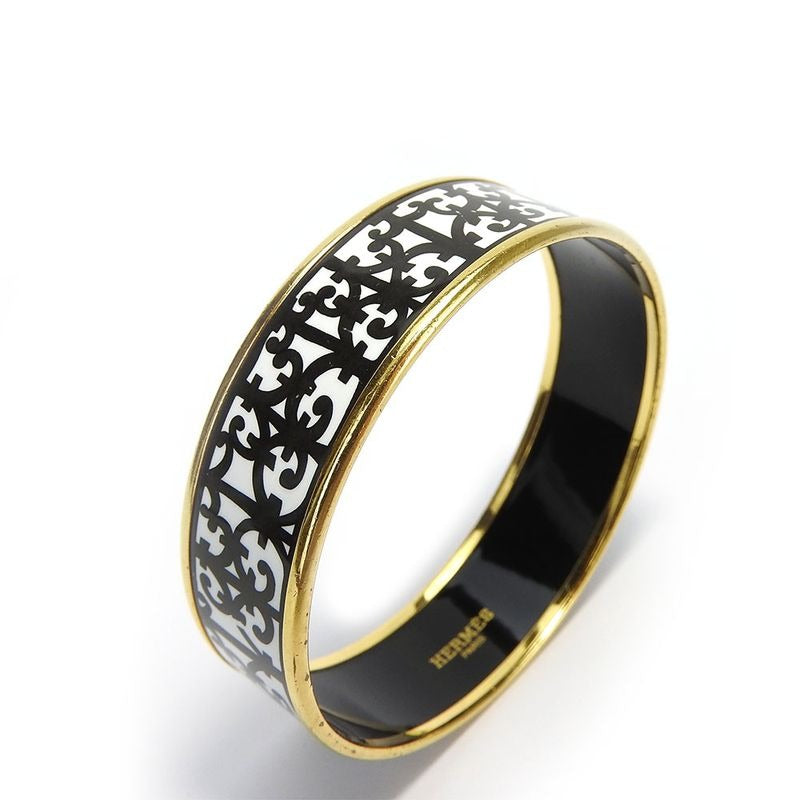 Hermes Bracelet Emile GM Gadarkivir Enamel Metal White Black Gold Hardware — view 2
