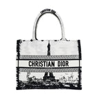 Christian Dior Book Tote Eiffel Tower Monotone Black And White Handbag