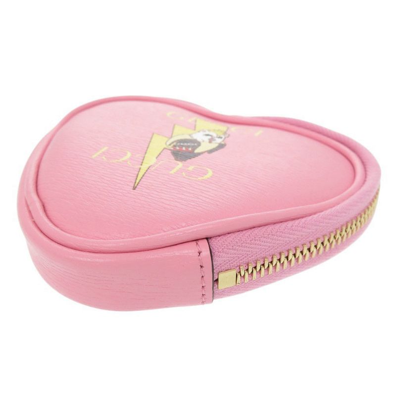 Gucci Bananya Heart Shape Leather Pink Coin Case 0415