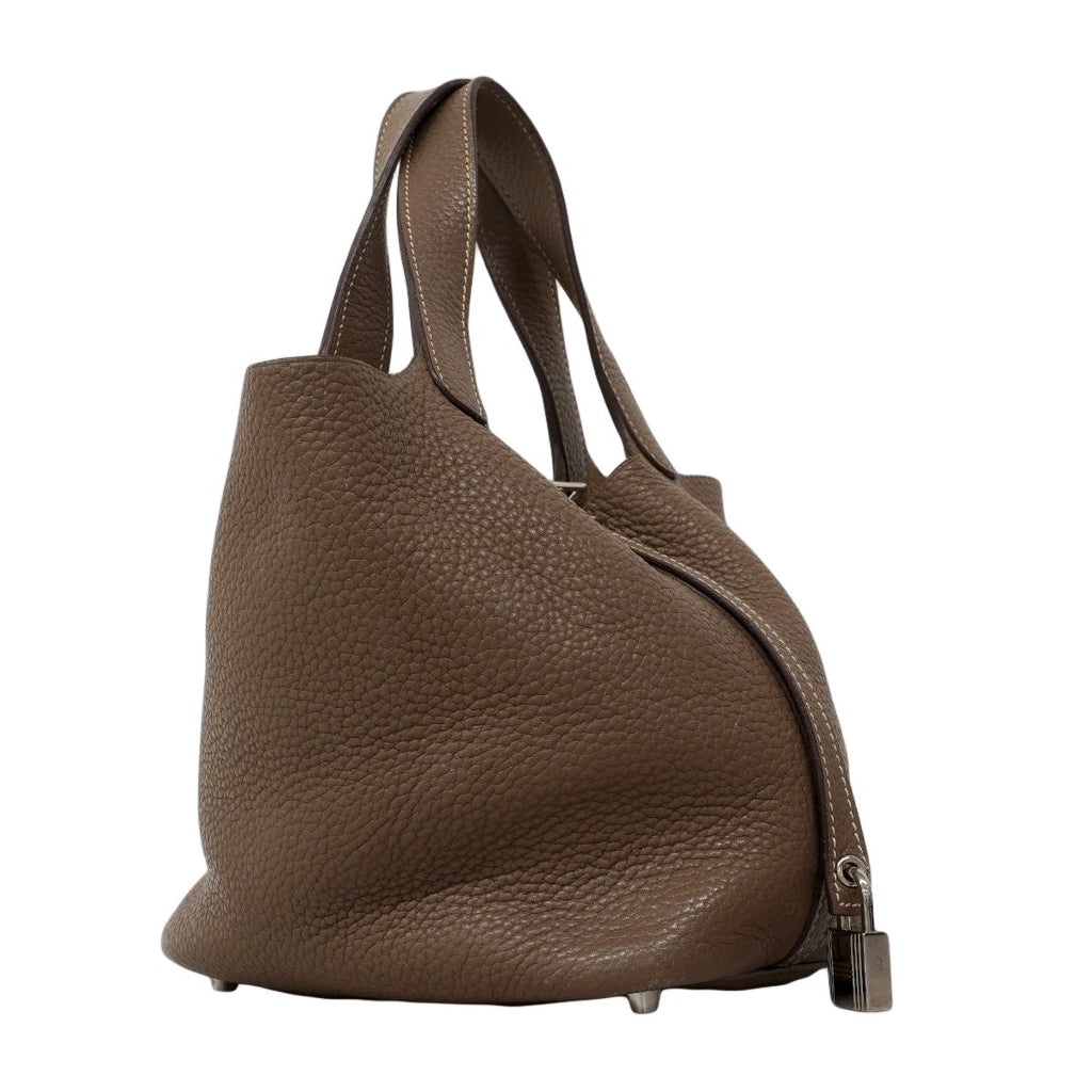 Hermes Handbag Picotin Lock PM Taurillon Clemence Etoupe Silver — view 2