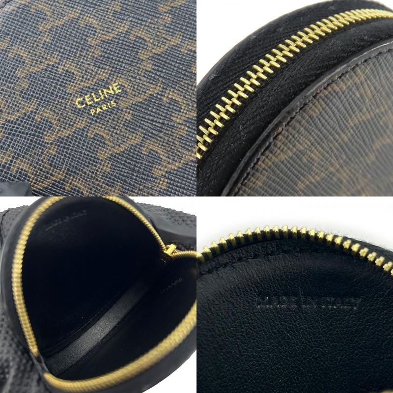 Celine Coin Case Triomphe 10 D222 Bq3.38 no Leather Black Brown Gold Hardware — view 8