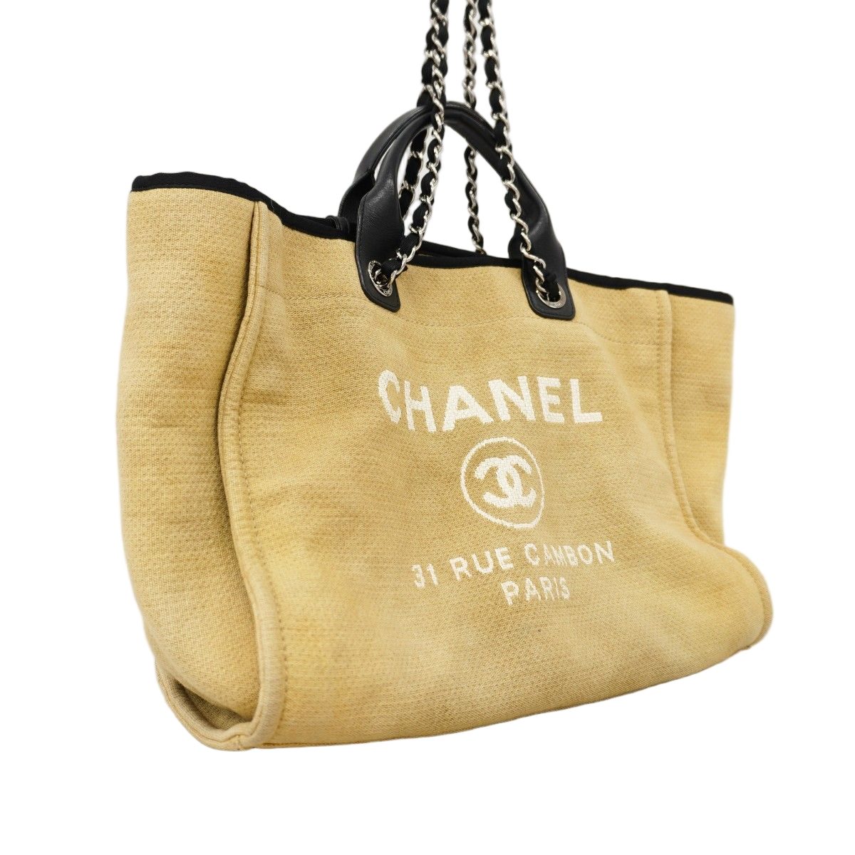 Chanel Chain Tote Deauville Canvas Beige Silver — view 2