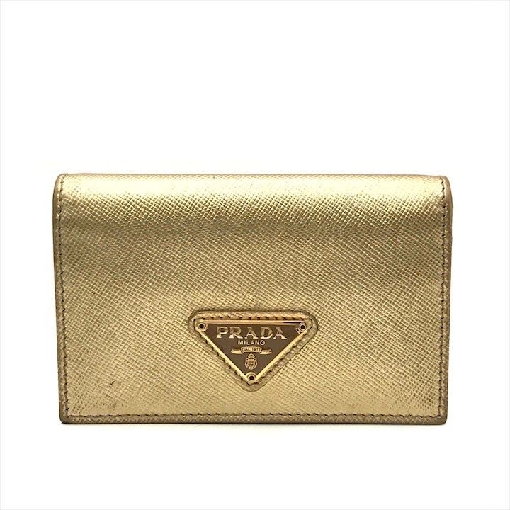 Prada Saffiano Leather Bifold Card Case Gold