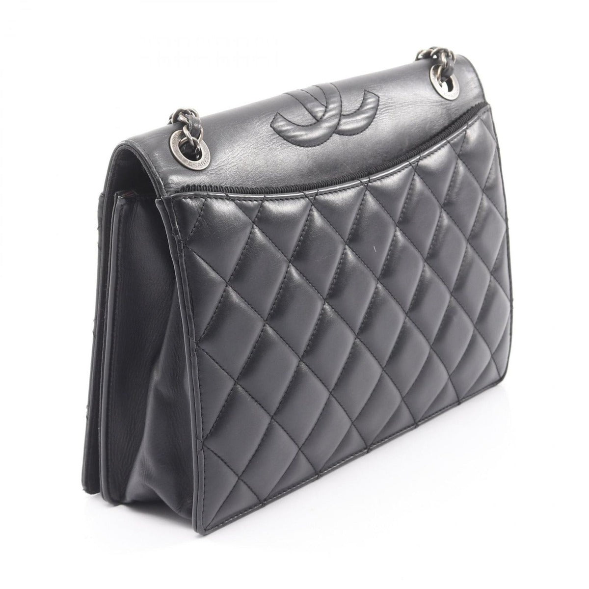 Chanel Shoulder Bag Quilted Big CC Logo Black Lambskin — view 2