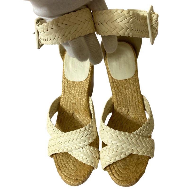 Hermes Wedge Sole Mesh Leather Wood Sandals — view 3