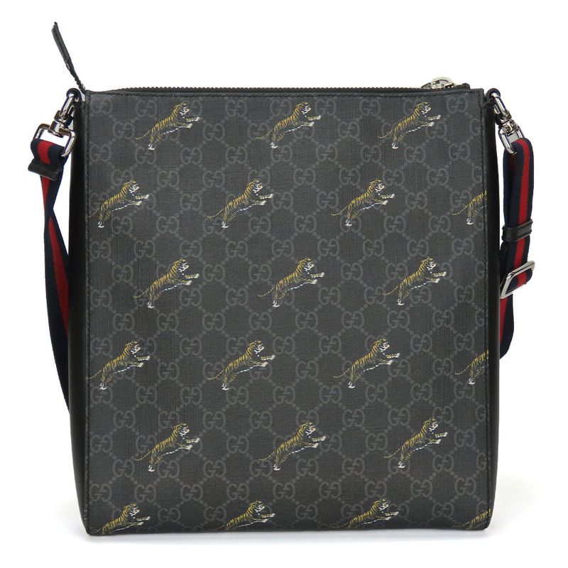 Gucci Shoulder Bag GG Supreme Canvas Black Gray Silver Hardware Tra — view 3