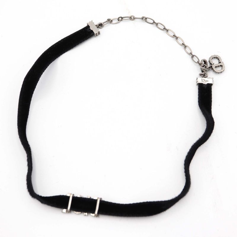 Christian Dior Choker Rhinestone Velour Black Yo649 — view 3