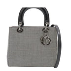 Dior Medium 2-Way Handbag Houndstooth Black White Canvas Leather