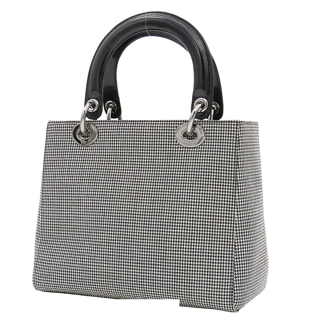 Dior Medium 2-Way Handbag Houndstooth Black White Canvas Leather — view 2