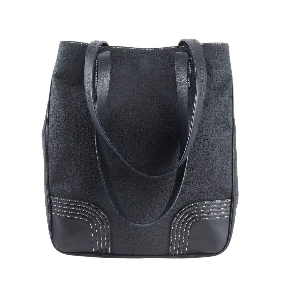 Loewe Anagram Repeat Leather Nylon Tote Shoulder Black