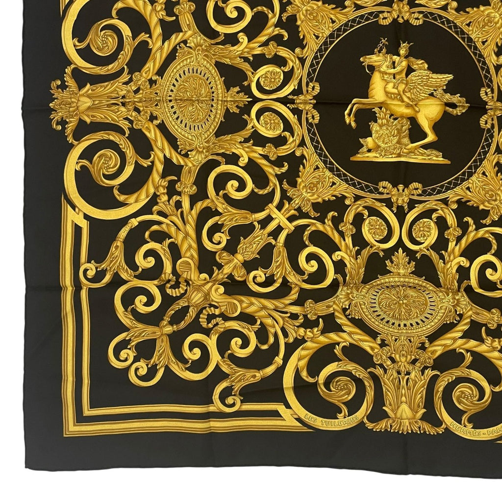 Hermes Scarf Carre 90 les Tuileries Jardin Des Black Gold — view 4