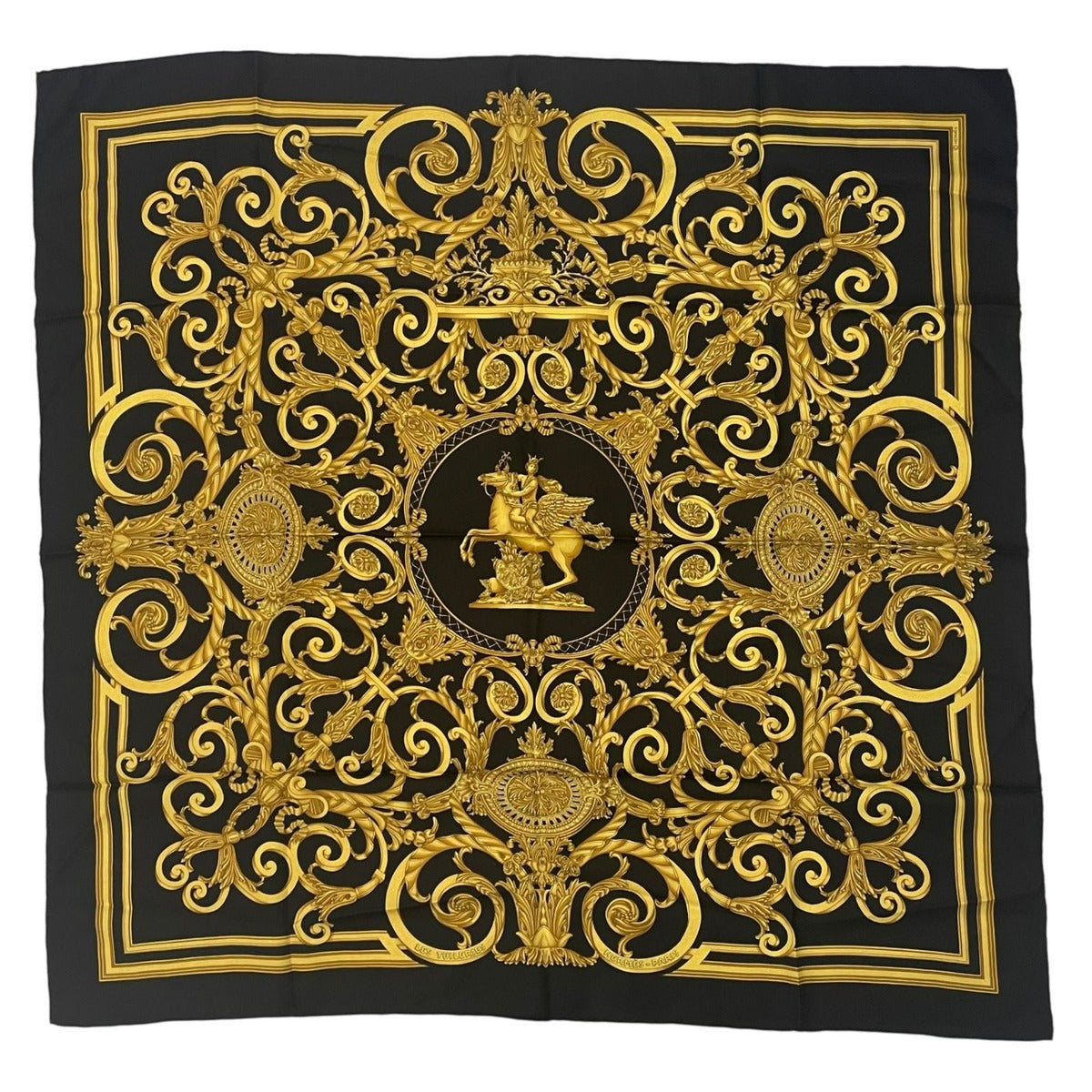 Hermes Scarf Carre 90 les Tuileries Jardin Des Black Gold