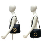 Gucci Vintage Logo Gold Leather Shoulder Bag Pochette Black — view 2