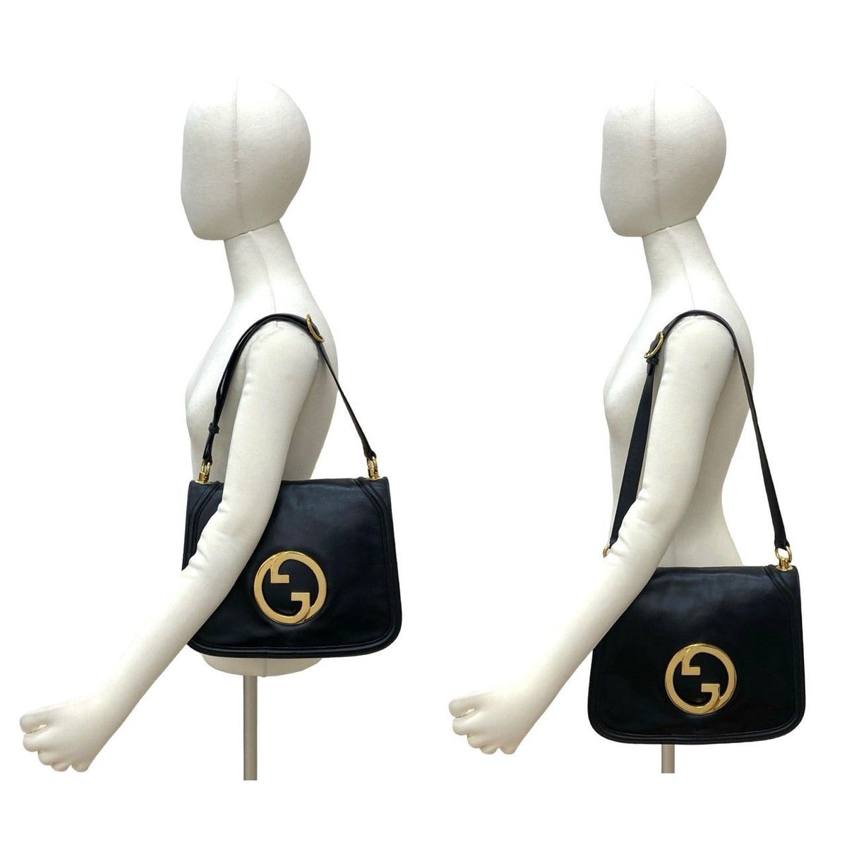 Gucci Vintage Logo Gold Leather Shoulder Bag Pochette Black — view 2