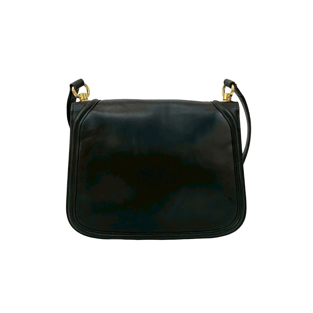 Gucci Vintage Logo Gold Leather Shoulder Bag Pochette Black — view 3