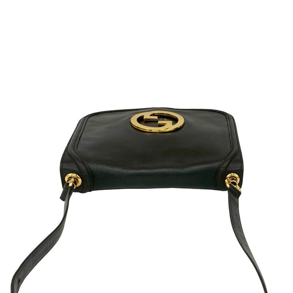 Gucci Vintage Logo Gold Leather Shoulder Bag Pochette Black — view 4