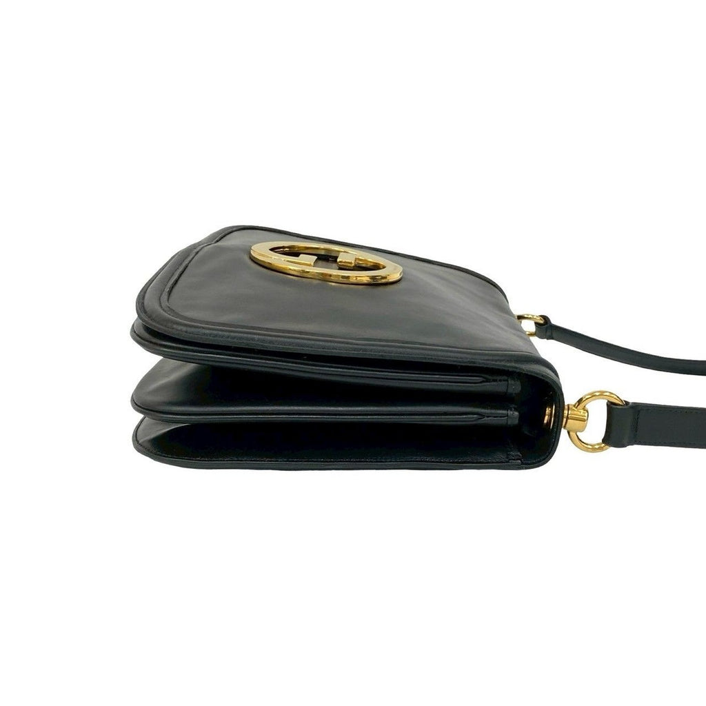 Gucci Vintage Logo Gold Leather Shoulder Bag Pochette Black — view 6