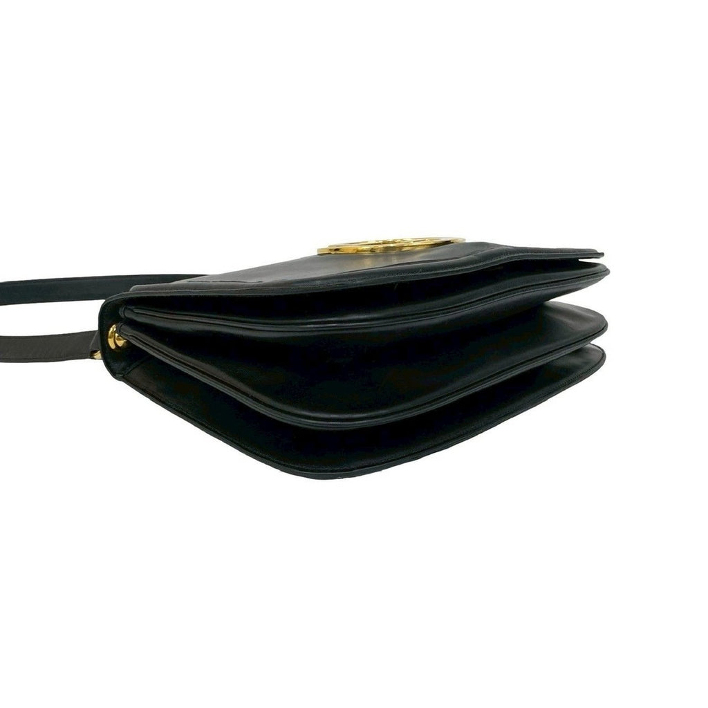 Gucci Vintage Logo Gold Leather Shoulder Bag Pochette Black — view 7