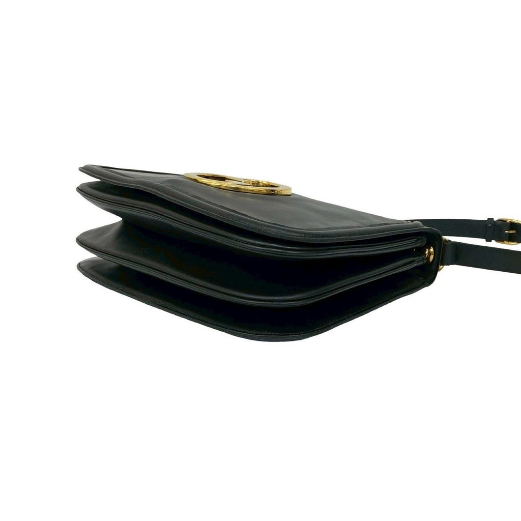 Gucci Vintage Logo Gold Leather Shoulder Bag Pochette Black — view 8