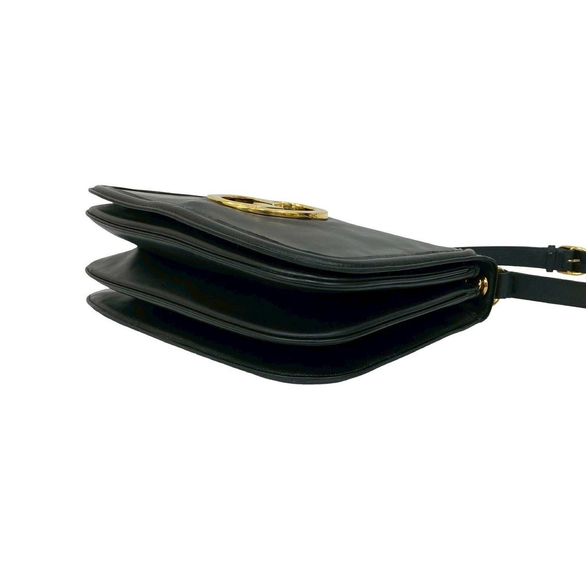 Gucci Vintage Logo Gold Leather Shoulder Bag Pochette Black — view 8