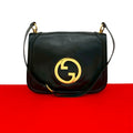 Gucci Vintage Logo Gold Leather Shoulder Bag Pochette Black