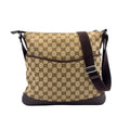 Gucci GG Canvas Leather Brown Beige Shoulder Bag Silver