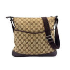 Gucci GG Canvas Leather Brown Beige Shoulder Bag Silver