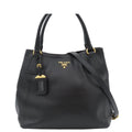 Prada 2-Way Shoulder Bag Black Calfskin Letter Ring Logo