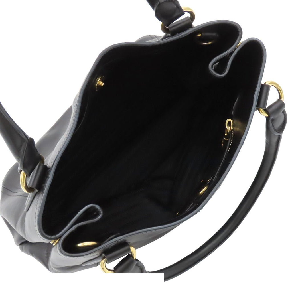 Prada 2-Way Shoulder Bag Black Calfskin Letter Ring Logo — view 5