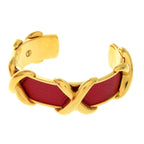 Hermes Cross Metal Leather Red Gold Hardware Bangle Accessories 0371