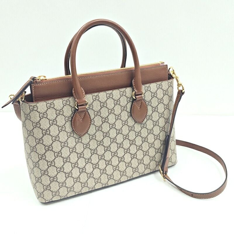 Gucci 2-Way Shoulder Bag GG Supreme Leather Khaki Brown