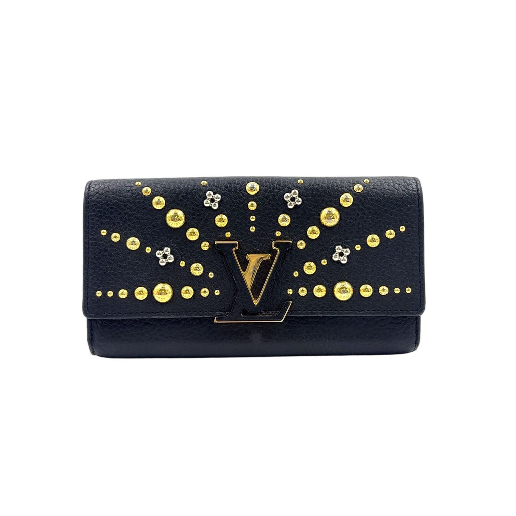 Louis Vuitton Portefeuille Capucines Leather Black Wallet Gold