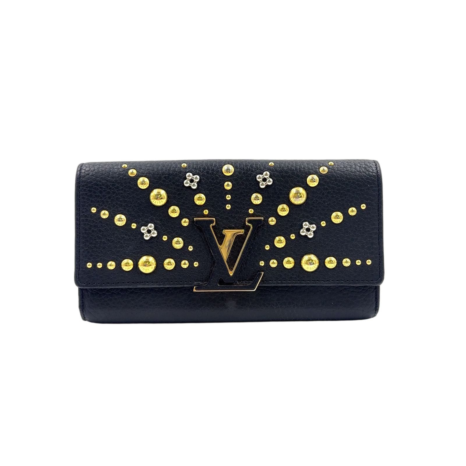 Louis Vuitton Portefeuille Capucines Leather Black Wallet Gold