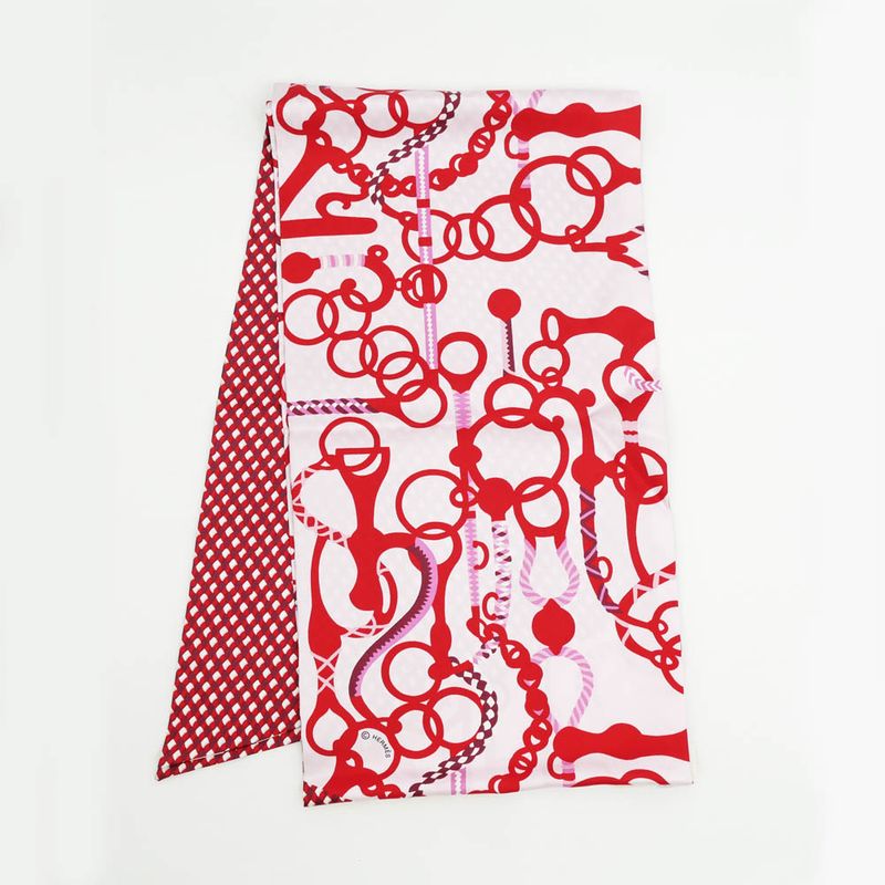 Hermes Maxi Twill Cut MORS ET Tresses Pink Red Silk Scarf — view 4