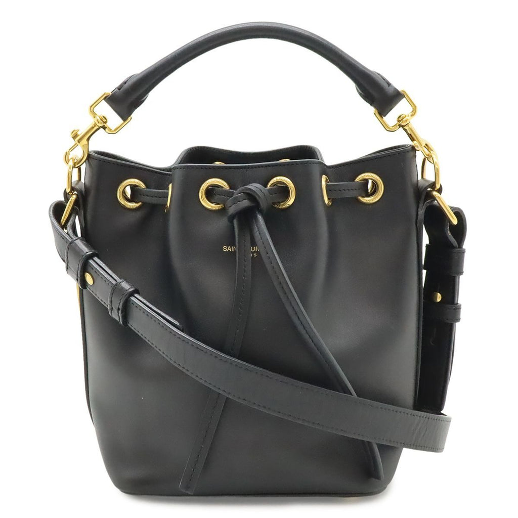 Saint Laurent Paris YSL Yves Emmanuel Bucket Bag 2-Way Shoulder Leather Black