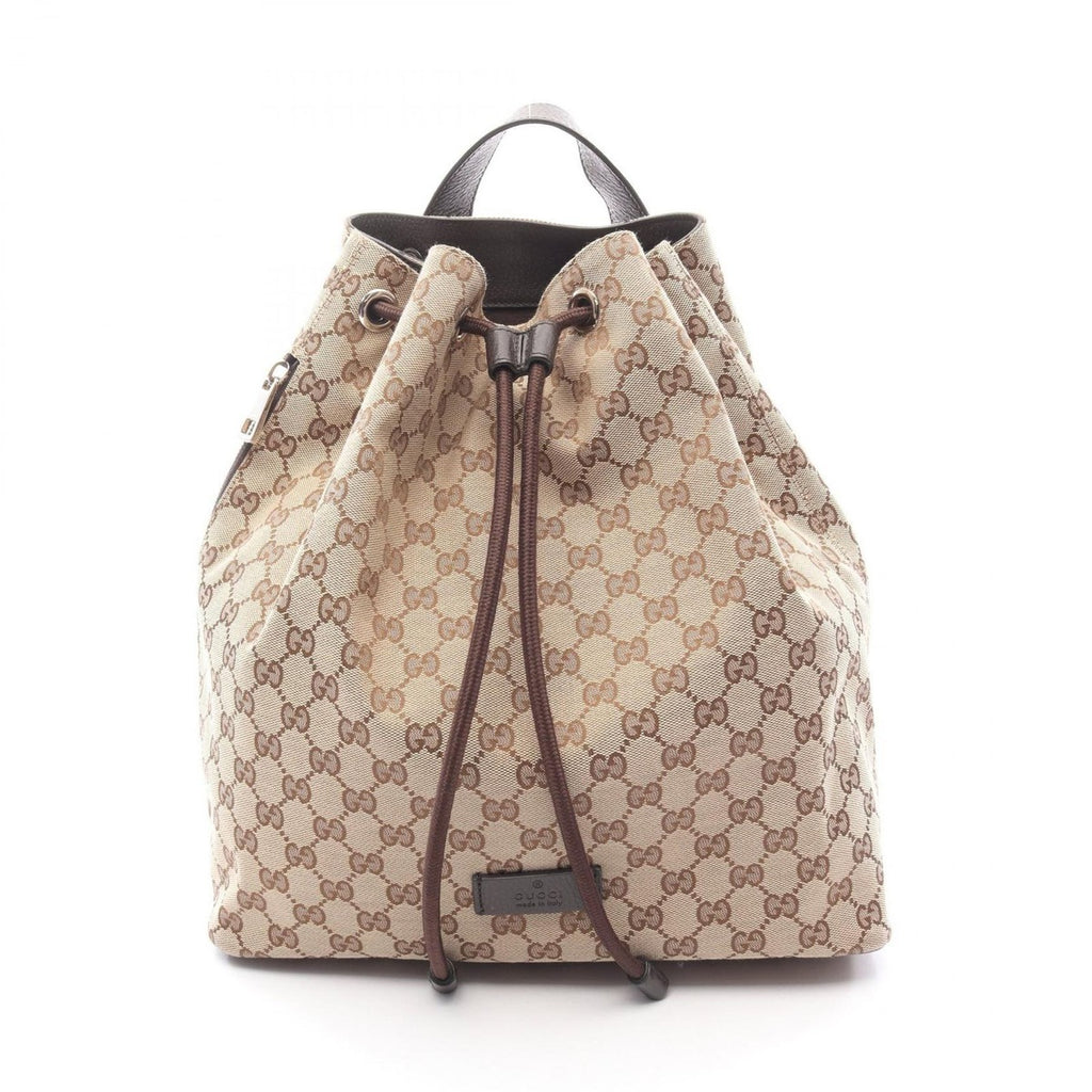 Gucci Backpack Beige Dark Brown Canvas Leather