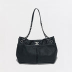 Chanel Quilted Bag Tote Leather Black Silver Hardware Coco — view 2
