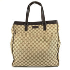 Gucci Shoulder Bag GG Logo Canvas Leather Beige