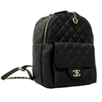 Chanel Backpack Quilted Caviar Leather Black Champagne Gold — view 2