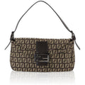 Fendi Zucchino Mamma Bucket Shoulder Bag Canvas Brown Beige Gunmetal