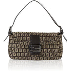 Fendi Zucchino Mamma Bucket Shoulder Bag Canvas Brown Beige Gunmetal