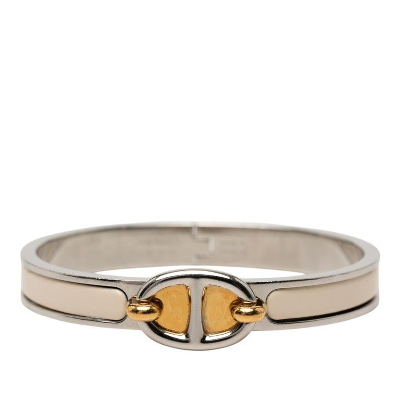 Hermes Mini Click Chaine D'ancre PM Bangle Silver Ivory Gold Metal Enamel