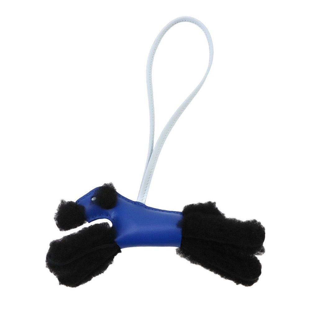 Hermes Buddy Bag Charm Agneau Milo Shearling Cotton Blue France Black