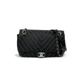 Chanel Bag Shoulder Black Silver Turnlock Single Flap Double