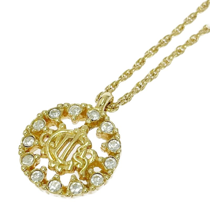 Dior GP Rhinestone Logo Emblem Round Necklace Gold — view 5