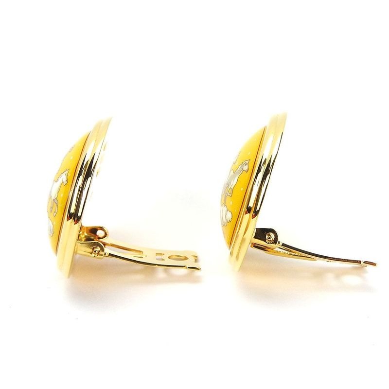 Hermes Earrings Emile Yellow Gold Cloisonne GP Plating Accessories Jewelry Small — view 2