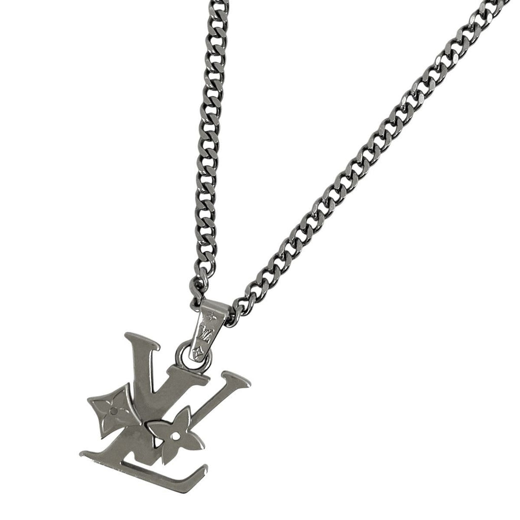 Louis Vuitton Pendant Monogram Low Necklace Metal Silver